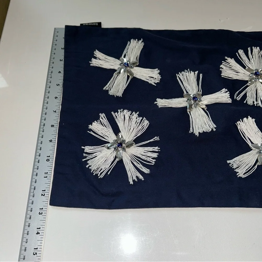 🍀3 for &25 Safavieh Throw Pillow Navy Blue White Tassel Star Crystal Beaded